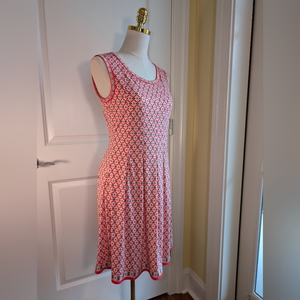 Max Studio M Coral Geometric Floral Print Pleated Tank Dress NWOT
